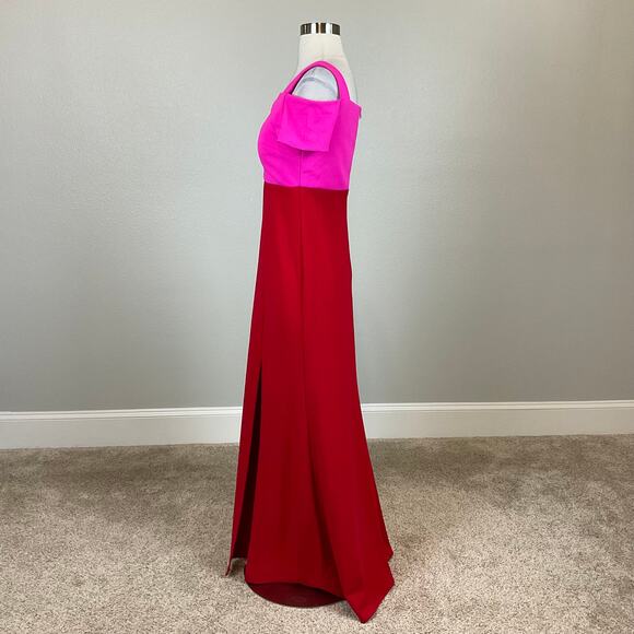 Colorful Cut Out Cold Shoulder Evening Gown Pink and Red Size 6 Nightway Formal - Picture 3 of 13